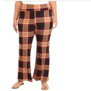 Planet Gold Plus Size Ribbed Plaid Pull On Flare Pants